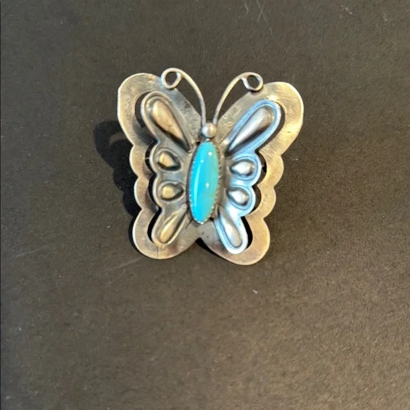 Silver and Turquoise Butterfly Pendant / Brooch - Picture 9 of 9